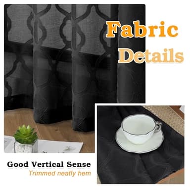 OWENIE Sheer Black Curtains 45 Inch Length 2 Panels, Geometric Jacquard Clip Textured Short Sheer Curtains for Small Window, Modern Elegant Bathroom Curtains Panels/Drapes Semi Sheer, Each 42x45 inch - Image 4