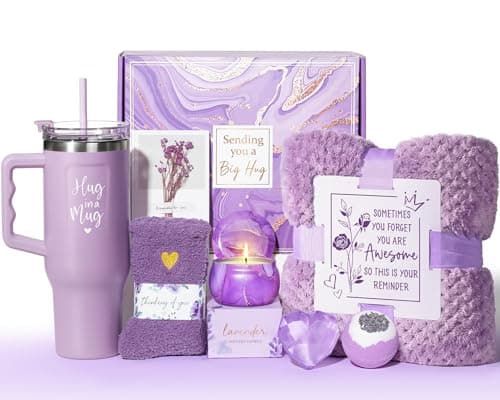 Birthday Gifts for Women Self Care Gifts Get Well Soon Gifts, Lavender Relaxing Spa Gifts Basket Care Package w/ Flannel Blanket 40 OZ Tumbler, Christmas Gifts for Mom Wife Grandma Friends Sisters Her - Image 1