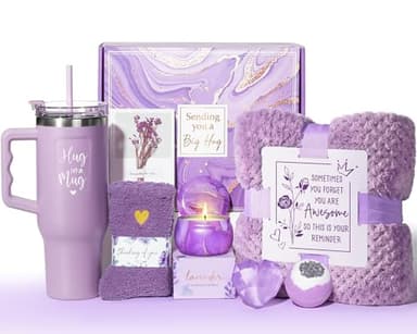 Birthday Gifts for Women Self Care Gifts Get Well Soon Gifts, Lavender Relaxing Spa Gifts Basket Care Package w/ Flannel Blanket 40 OZ Tumbler, Christmas Gifts for Mom Wife Grandma Friends Sisters Her - Image 1