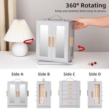 FEIYAN Jewelry Box 360° Rotating, Jewelry Storage Case with 5 Drawers, Jewelry Organizer, Glass Window, Spacious, Vertical Jewelry Storage, Open Design, Great Gift - Image 2