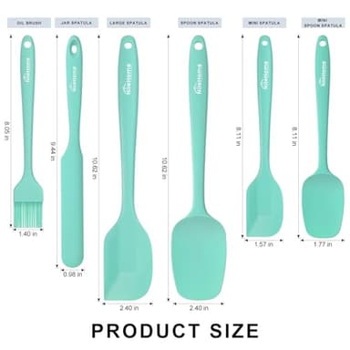 NileHome Silicone Spatula Set, 6 Pcs Food Grade Kitchen Utensils with Silicone Brush Heat Resistant Dishwasher Safe BPA-Free Rubber Spatula for Scraping, Baking, Cooking, Mixing, Turquoise - Image 2