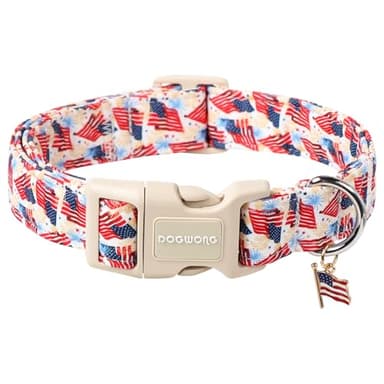 DOGWONG American Flag Dog Collar, Patriotic Independence Day Dog Collar Durable Soft Fabric Pet Dog Collars Boy Puppy Necklace for Small Medium Large Dogs - Image 1