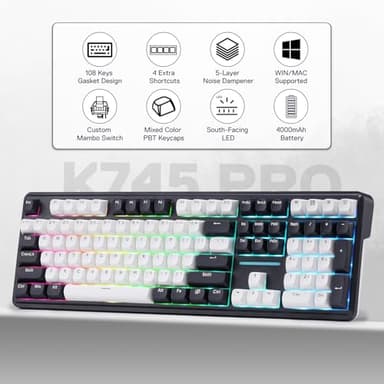 Redragon K745 PRO Wireless Gasket RGB Gaming Keyboard, 108 Keys Mechanical Keyboard w/Extra 4 Hotkeys, Hot-Swap South-Facing LED Socket, 5-Layer Noise Dampening, Round PBT Keycaps, Mint Mambo Switch - Image 2