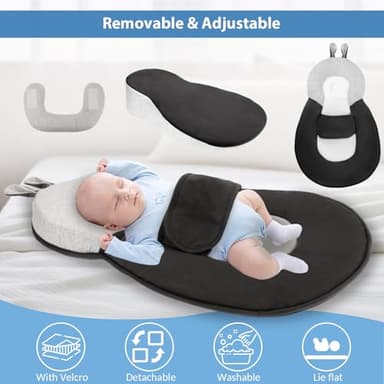 Joehea Baby Lounger,Pillow with Safety Straps, Dual-Function Removable Machine-Washable Pad, Lightweight & Portable(Gray) - Image 5