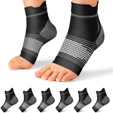 Plantar Fasciitis Sock (6 Pairs) for Men and Women, Compression Foot Sleeves with Arch and Ankle Support (Black, Large - Image 3