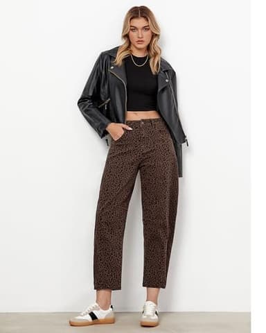 GRAPENT 2025 Barrel Jeans for Women Balloon Wide Leg Cropped Trendy Jeans Boyfriend High Waisted Jean Pants Casual Stretchy Summer Denim Trousers Leopard Printed X-Large Plus Size 16 to 18 - Image 5