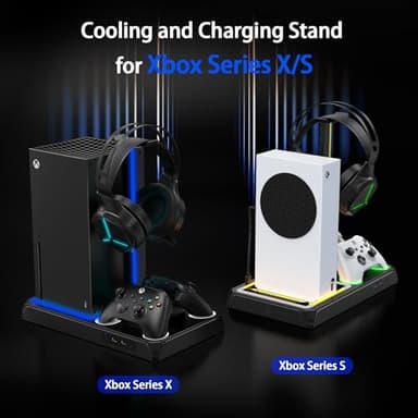 Allnice Cooling and Charging Stand for Xbox Series X/S with 2 X 1400 mAh Rechargeable Battery Xbox Series X/S Stand with Cooling Fan and Controller Charging Station & RGB Lights, 12 Game Disk Holder - Image 2