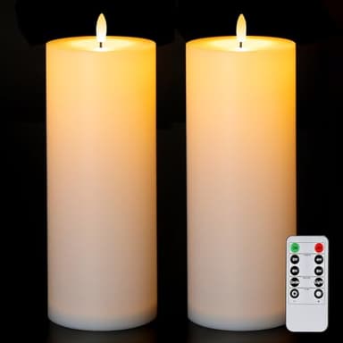 5plots 4" x 10" Waterproof Outdoor Flameless Candles Battery Operated LED Large Pillar Candles with Remote and Timer for Indoor Outdoor Lanterns, Long Lasting, White, Set of 2 - Image 8