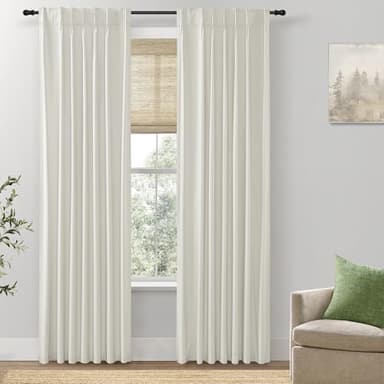 Cream Linen Pinch Pleated Blackout Curtains 84 Inch Long for Bedroom - Farmhouse Style Black Out Living Room Drapes 84 Inch Length 2 Panels Set - Image 9