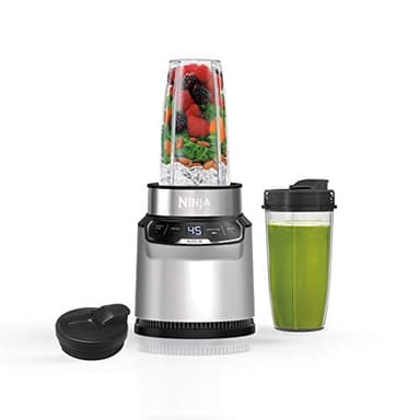 Ninja | Blender | Nutri Pro | Single Serve | For Smoothies, Salsa, Shakes and Frozen Drinks | Includes 2 Smoothie Cups & Lids | Crushes Ice, Fruit & Veggies |Silver | BN401 - Image 1