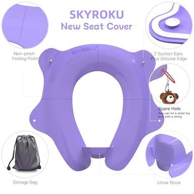 SKYROKU Foldable Kids Toilet Seat – Portable & Anti-Slip Travel Potty Training Seat for Toddlers, DIY Stickers, Storage Bag, Easy Clean & Compact for Home, Daycare, Grandparents House (Ages 2-6) - Image 4