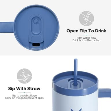 Gedux 40oz Tumbler With Handle, 2-IN-1 Leak Proof Lid (Straw/Flip), Insulated Water Bottle, Stainless Steel Tumbler with Non-Slip Silicone, Wide Mouth Travel Mug Cupholder Friendly Dishwasher Safe - Image 2