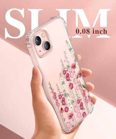 GVIEWIN Designed for iPhone 13 Case 6.1 Inch, with Tempered Glass Screen Protector + Camera Lens Protector Clear Flower Soft & Flexible Slim Shockproof Floral Women Phone Cover (Alcea/Red) - Image 6