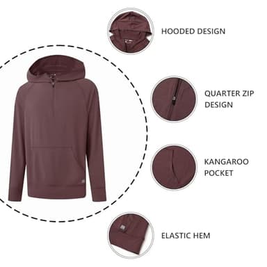 VANCAMEL Zip Up Hoodie for Men Casual Lightweight Sweatshirts Long Sleeve Stretch Performance Golf Hooded with Pocket Brick Heather - Image 4