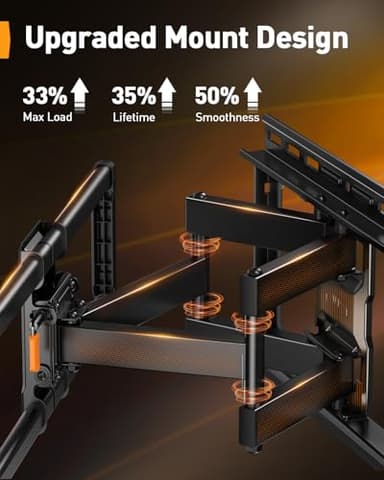 Perlegear UL-Listed Full Motion TV Wall Mount for 40–86 Inch Flat Curved TVs up to 132 lbs, 12″/16″ Wood Studs, TV Mount Bracket with Tool-Free Tilt, Swivel, Extension, Max VESA 600 x 400mm, PGLF15 - Image 3