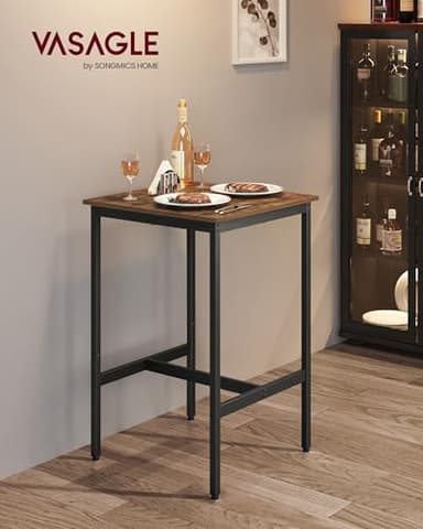VASAGLE Bar Table, Small Kitchen Dining Table, High Top Pub Table, Bar Height Cocktail Table for Living Room Party, Sturdy Metal, 23.6 x 23.6 x 35.4 Inches for Narrow Spaces, Rustic Brown and Black - Image 2