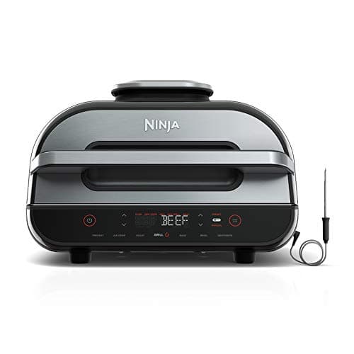 Ninja | Indoor Grill and Air Fryer| Foodi Smart XL | 6-in-1 Grill, Air Fry, Roast, Bake, Broil, Dehydrate & Crisp |Smart Thermometer & Splatter Shield | Dishwasher Safe Parts | Black/Silver | FG551 - Image 1