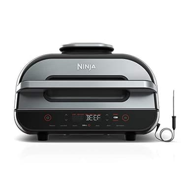 Ninja | Indoor Grill and Air Fryer| Foodi Smart XL | 6-in-1 Grill, Air Fry, Roast, Bake, Broil, Dehydrate & Crisp |Smart Thermometer & Splatter Shield | Dishwasher Safe Parts | Black/Silver | FG551 - Image 1