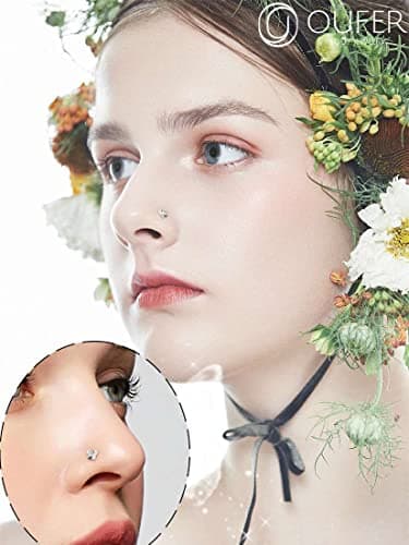 OUFER 925 Sterling Silver Nose Rings Studs, Butterfly Nose Piercing Jewelry, 20g Cute Nose Studs, Nose Piercings, L Shaped Nose Rings For Women - Image 5