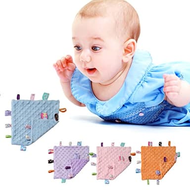 CREVENT Tag Security Blankets for Babies, Soft Small Loveys for Girls, Baby Comforter Sensory Blanket, Great Gifts for Birthday Baby Shower 10"X10" (Purple+Pink Tag, Crib) - Image 8