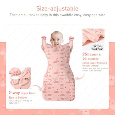 Knirose 3-Way Wearable Swaddle Blankets Sleep Sacks with Arms Up, Hands Up Sleeping Sack Easy Diaper Changing Sleeping Bag for Baby Boy Girl Newborns Transitions to Arms-Free Calms Startle Reflex - Image 5