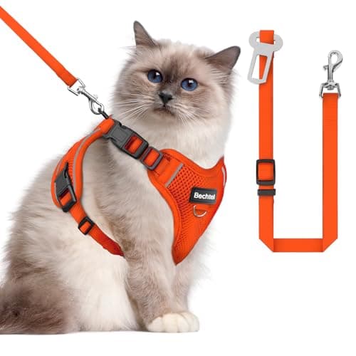Cat Harness and Leash for Walking, 3 in 1 Adjustable Breathable Soft, Easy to Control Reflective Cat Harness Escape Proof, Cat Products, Orange, M - Image 1