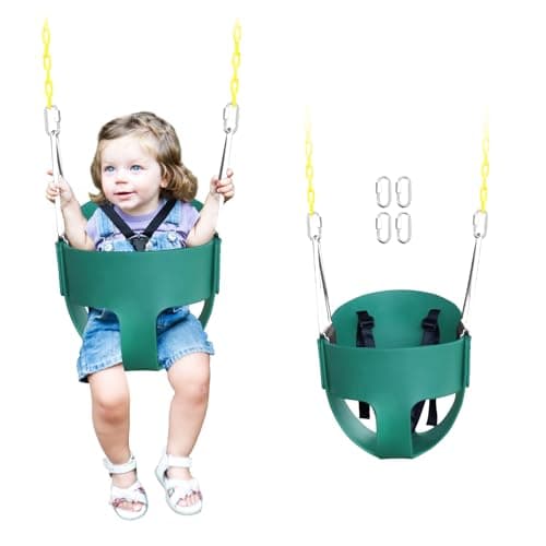 High Back Full Bucket Toddler Swing Seat with 3- Point Adjustable Safety Harness, 66 inch Detachable Chain,Suitable for Babies Aged 6-24 Months,Baby Swing for Swingset (Green)