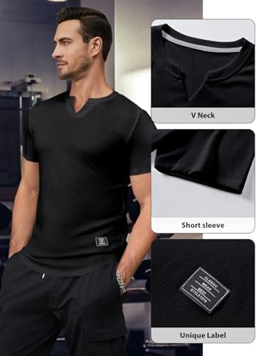 JMIERR Muscle Shirts for Men Slim T Shirt V-Neck Hip Hop Longline Henley Black Shirt Short Sleeve Gym Workout Athletic Tees Shirts,US 38(S) - Image 4