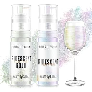 Edible Glitter Spray,2 Colors Iridescent & Iridescent Gold Food Grade Edible Glitter Set for Drink Cake Beverages,Cupcakes,Cake Pops and Cookies Decorating - Image 1