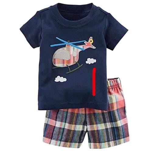 Toddler Boy Summer Clothes,Cotton Navy Airplane Short Sleeve T-shirt and Short Outfit Set 5t - Image 1