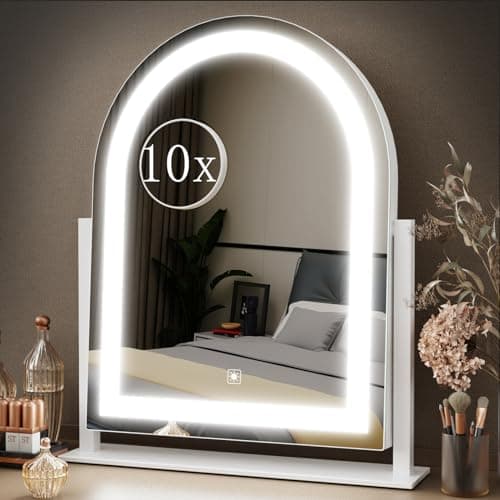 Gvnkvn Lighted Makeup Mirror, Hollywood Vanity Mirror with Lights, Three Color Lighting Modes, and Detachable 10X Magnification Mirror, Smart Touch Control, 360°Rotation (15.2in White) - Image 1