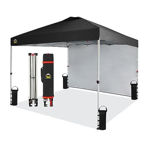 CROWN SHADES 10x10 Pop Up Canopy with 1 Side Wall - Beach Tent with One Push Setup - Outdoor Sun Shade for Events, Parties, Camping - Gazebo with STO-N-Go Cover Bag (Black) - Image 1