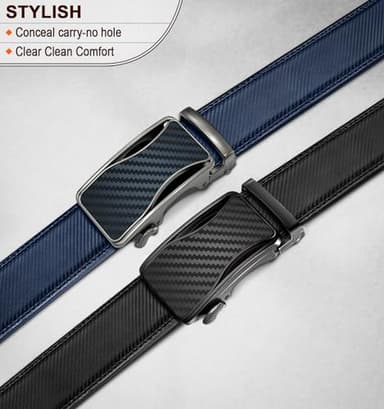 KEMISANT Mens Ratchet Belt 2 Units,Sliding Belt For Gift Mens Dress Casual 1 3/8",Size Adjustable(Black/Blue,34"-40" Waist Adjustable) - Image 2
