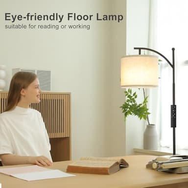 Ambimall 60" Floor Lamp with Remote Control and Stepless Dimmable Bulb, Colors Temperature & Brightness Adjustable, Modern Floor Lamps for Living Room（Beige Shade & Black Pole） - Image 3
