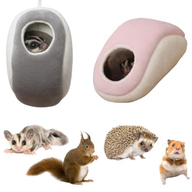 TTMIMIK Hamster Bed Hideout Hamster House Cute Habitat Warm & Cozy Cage Hammock Set Small Pet Cage Hammock Small Pet Washable (Grey, M) - Image 1