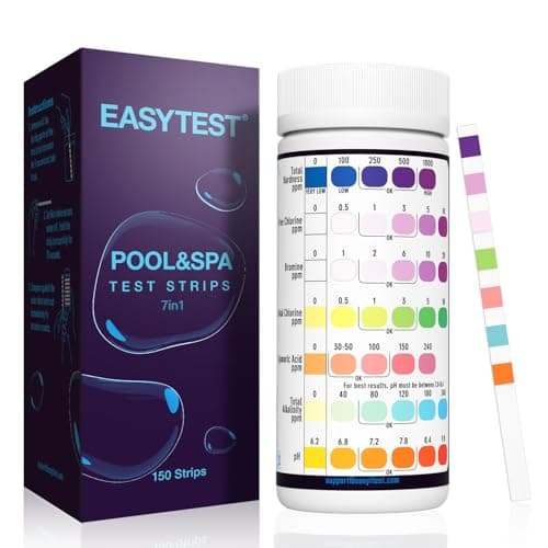 EASYTEST 7-Way Pool Test Strips, 150 Strips Water Chemical Testing for Hot tub and Spa, Accurate Test Bromine, Total Alkalinity, pH, Free Chlorine, Total Hardness, Cyanuric Acid, and Total Chlorine - Image 1