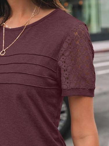 AUTOMET Women's Short Sleeve Shirts Dressy Lace Summer Tops 2025 Spring Trendy Casual T-Shirts Cute Work Outfits Blouses WineRed M - Image 5