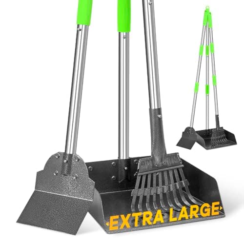 TOOGE Larger Pooper Scooper, Dog Pooper Scooper for Large Medium Small Dogs Heavy Duty Long Handle Metal Tray Rake Shovel Set for Yard Grass - Image 1