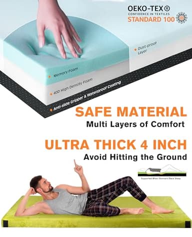GAIALOOP 4 INCH Thick Memory Foam Camping Mattress, Roll Up Floor Sleeping Mat Camp Cot Mattress Pad Travel Camping Couch Bed for Guest Adults Side Sleepers [Single:75 * 30 * 4"] - Image 2
