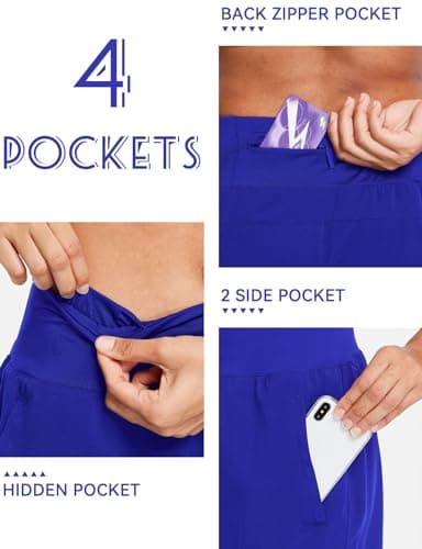 baleaf Women's 5" Workout Shorts Gym Running Shorts Athletic with Liner High Waistband Quick Dry Sports Zipper Pockets Royal Blue XS - Image 4