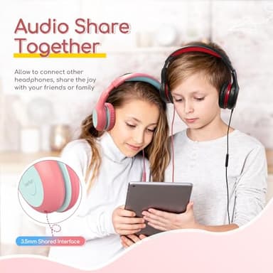 EarFun Kids Headphones Wired with Microphone, 85/94dB Volume Limit Headphones for Kids, Portable Wired Headphone with Shareport, Stereo Sound Foldable Headset for School/Tablet/iPad/Kindle Pink - Image 7