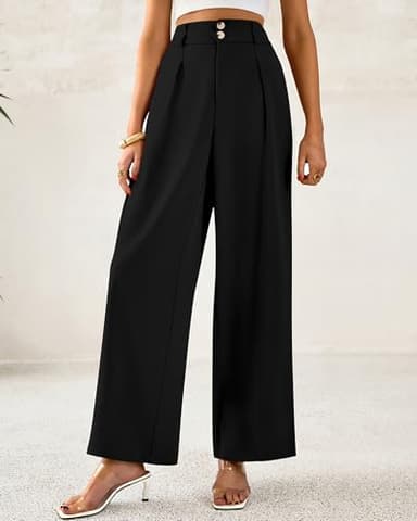 BTFBM Women Wide Leg Dress Pants 2025 High Waisted Button Pleated Business Casual Trousers Office Work Palazzo Pants(Black, Medium) - Image 6