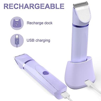 OLOV Electric Body Hair Trimmer - Groin Trimmer for Men - Bikini Trimmer Women - Wet/Dry Shaver Groomer, Replaceable Ceramic Blade Heads, USB Recharge Dock, Waterproof Hygiene Razor,Purple - Image 5