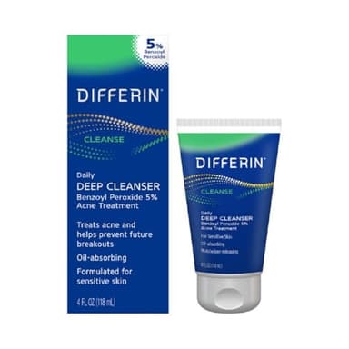 Differin Acne Face Wash with 5% Benzoyl Peroxide, Daily Deep Cleanser by the makers of Differin Gel, Gentle Skin Care for Acne Prone Sensitive Skin, 4 oz (Packaging May Vary) - Image 1