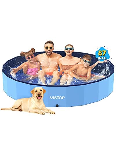 VISTOP Jumbo Foldable Dog Pool, Hard Plastic Shell Portable Swimming Pool for Dogs Cats and Kids Pet Puppy Bathing Tub Collapsible Kiddie Pool (87inch.D x 15.7inch.H, Blue) - Image 1