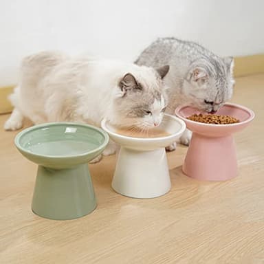 CEEFU Extra Wide Elevated Ceramic Cat Bowl - 6.2" Shallow Dish for Whisker Fatigue Relief, 5" Height for Easy Feeding, Lead & Cadmium Free, Durable Raised Cat Food Bowls, White - Image 8
