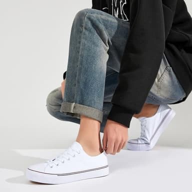 FRACORA Womens White Black Canvas Sneakers Low Top Canvas Shoes for Women Tennis Shoes(White,US11) - Image 6