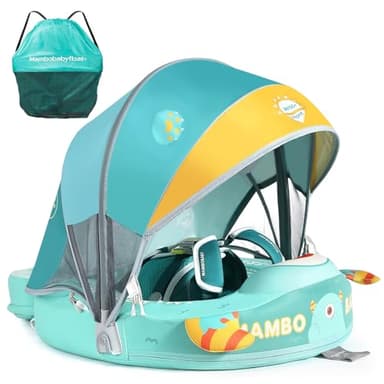 Mambobaby Float with Canopy Skin-Friendly Baby Swim Float with Tail Waterproof Non-Inflatable Mambo Float Smart Swim Trainer Soft Solid Infant Pool Float 3-24 Months Baby Swim Ring - Image 1