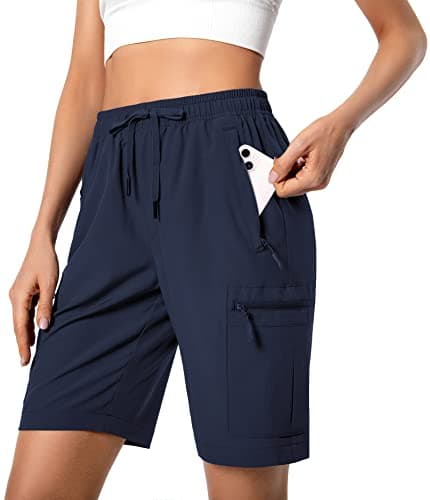 Women's Lightweight Hiking Cargo Shorts Quick Dry Athletic Shorts for Camping Travel Golf with Zipper Pockets Water Resistant Navy - Image 1