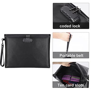 Fireproof Document Bag with Lock, ZOOPIP 14.3"x10.2" Fireproof and Waterproof Money Bag with Zipper Closure, Storage Pouch for A4 Letter Size Document, Cash, Cell Phone, Tablet, Credit Card,Passport - Image 5